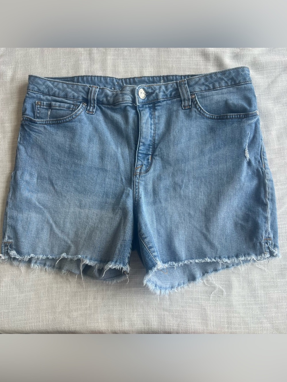 Seven7 Light Blue Frayed Hem Denim Shorts